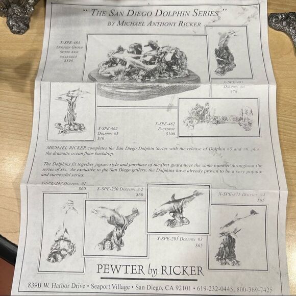 MICHAEL A. RICKER Swimming Dolphins #3 Signed Pewter Figure Ocean | Certified - Picture 8 of 8